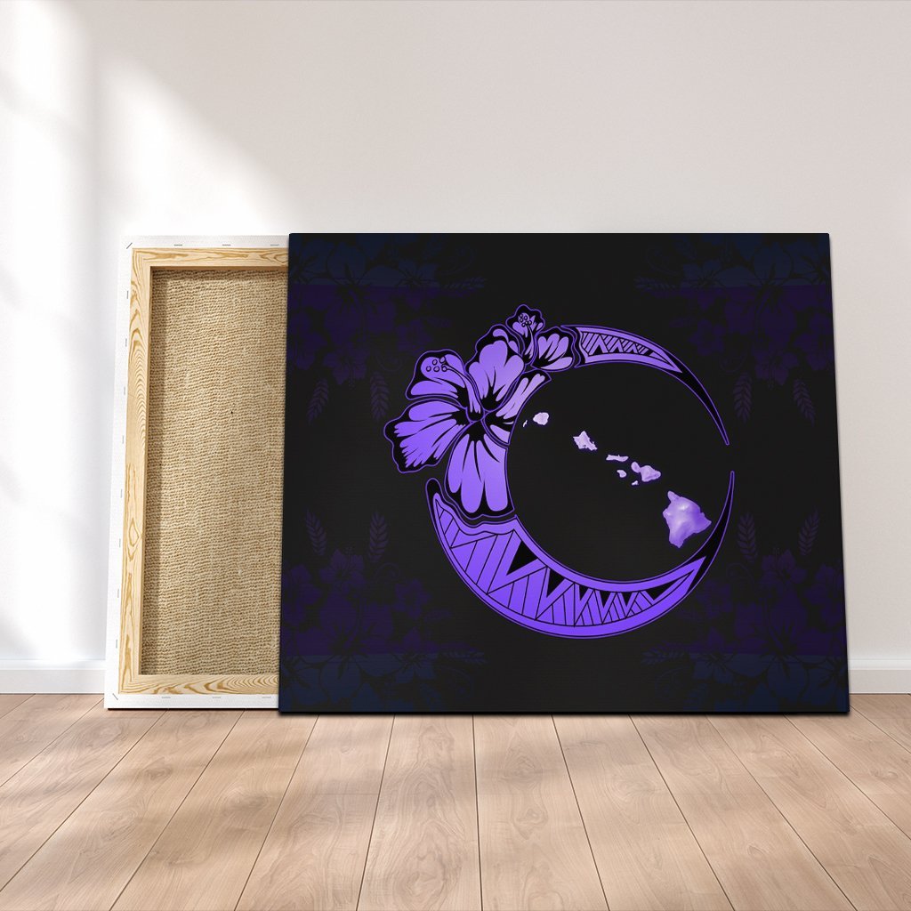 Hawaiian Map Hibiscus Turtle Polynesian Moon Canvas Purple - AH Canvas Poly-cotton - Polynesian Pride