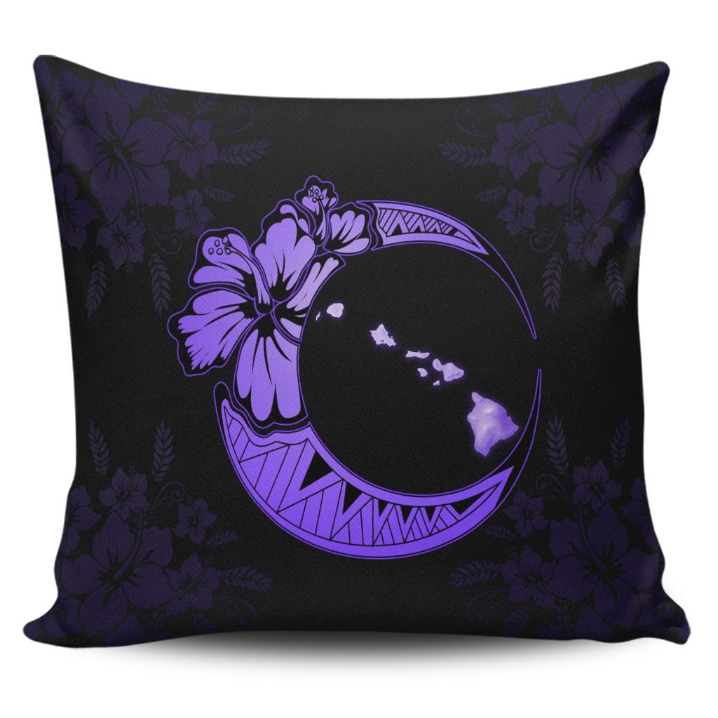 Hawaiian Map Hibiscus Turtle Polynesian Moon Pillow Covers Purple - AH Pillow Covers Black - Polynesian Pride