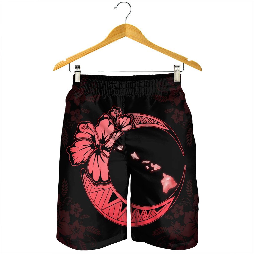 Hawaiian Map Hibiscus Turtle Polynesian Moon Men's Shorts Red - AH - Polynesian Pride