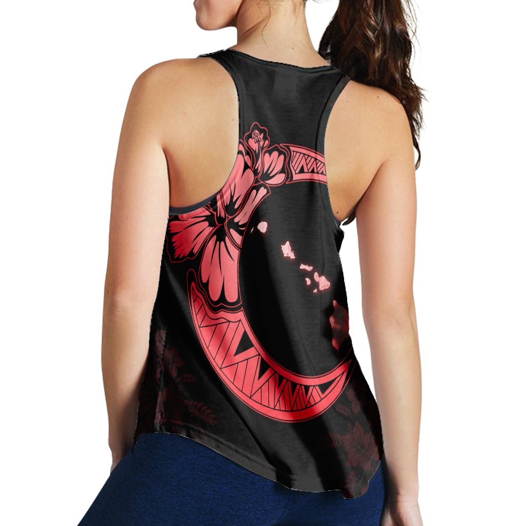 Hawaiian Map Hibiscus Turtle Polynesian Moon Racerback Tank Red - AH - Polynesian Pride