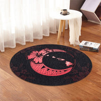 Hawaiian Map Hibiscus Turtle Polynesian Moon Round Carpet Red - AH - Polynesian Pride