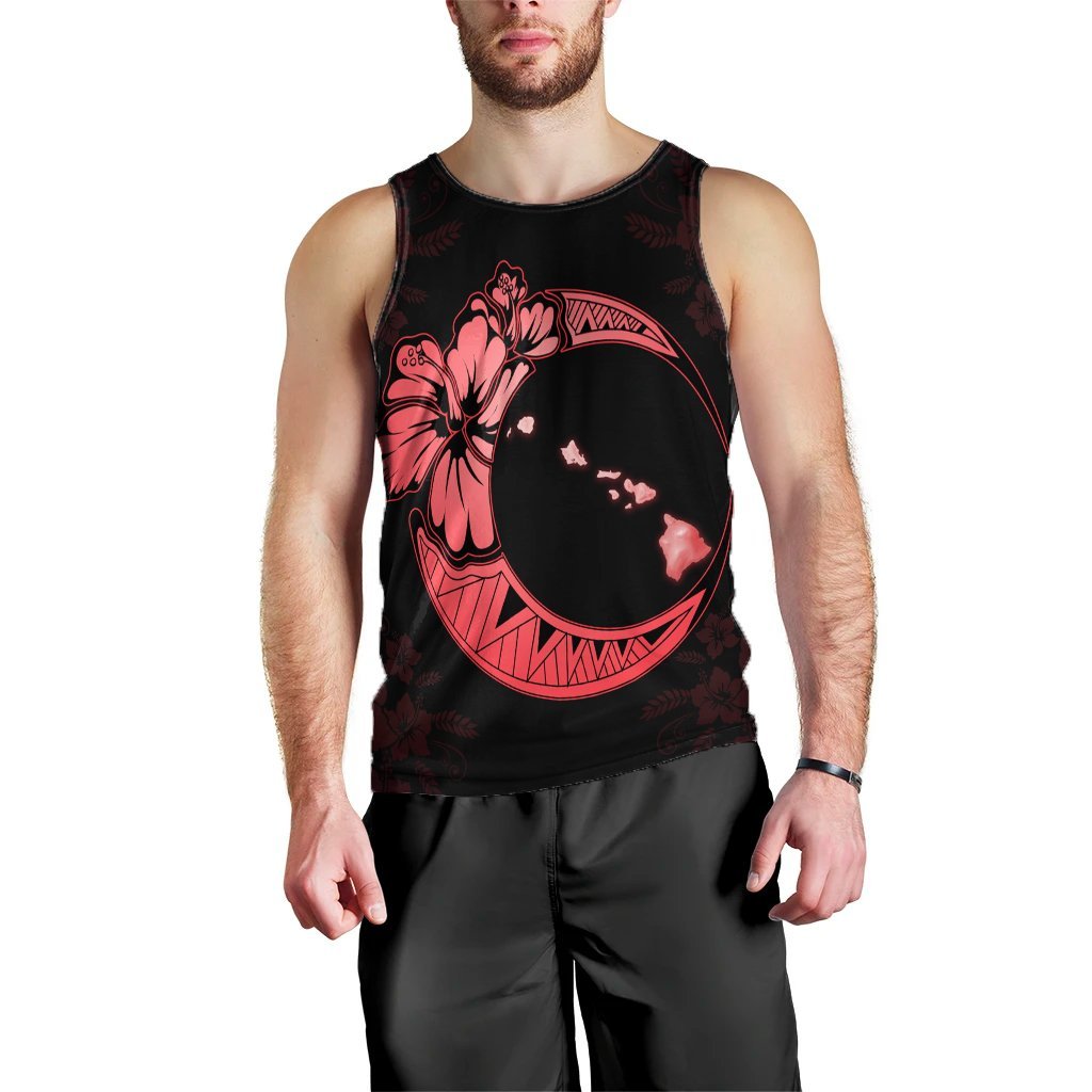 Hawaiian Map Hibiscus Turtle Polynesian Moon Tank Top Red - AH Black - Polynesian Pride
