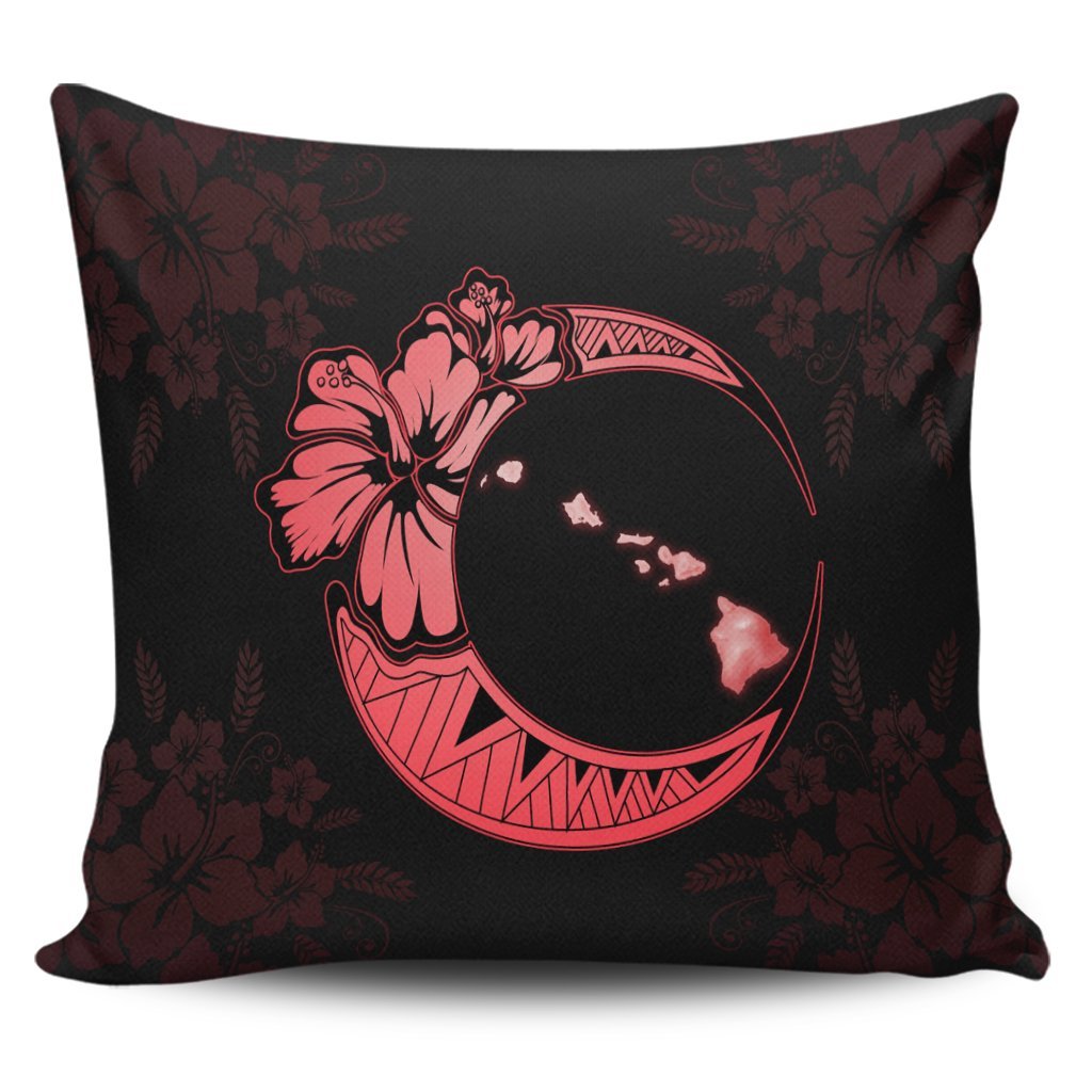 Hawaiian Map Hibiscus Turtle Polynesian Moon Pillow Covers Red - AH Pillow Covers Black - Polynesian Pride