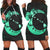 Hawaiian Map Hibiscus Turtle Polynesian Moon Hoodie Dress Turquoise - AH Black - Polynesian Pride