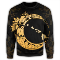 Hawaiian Map Hibiscus Turtle Polynesian Moon Sweatshirt Yellow - AH - Polynesian Pride