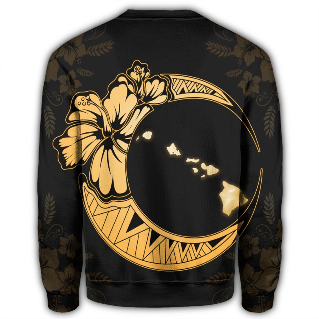 Hawaiian Map Hibiscus Turtle Polynesian Moon Sweatshirt Yellow - AH - Polynesian Pride