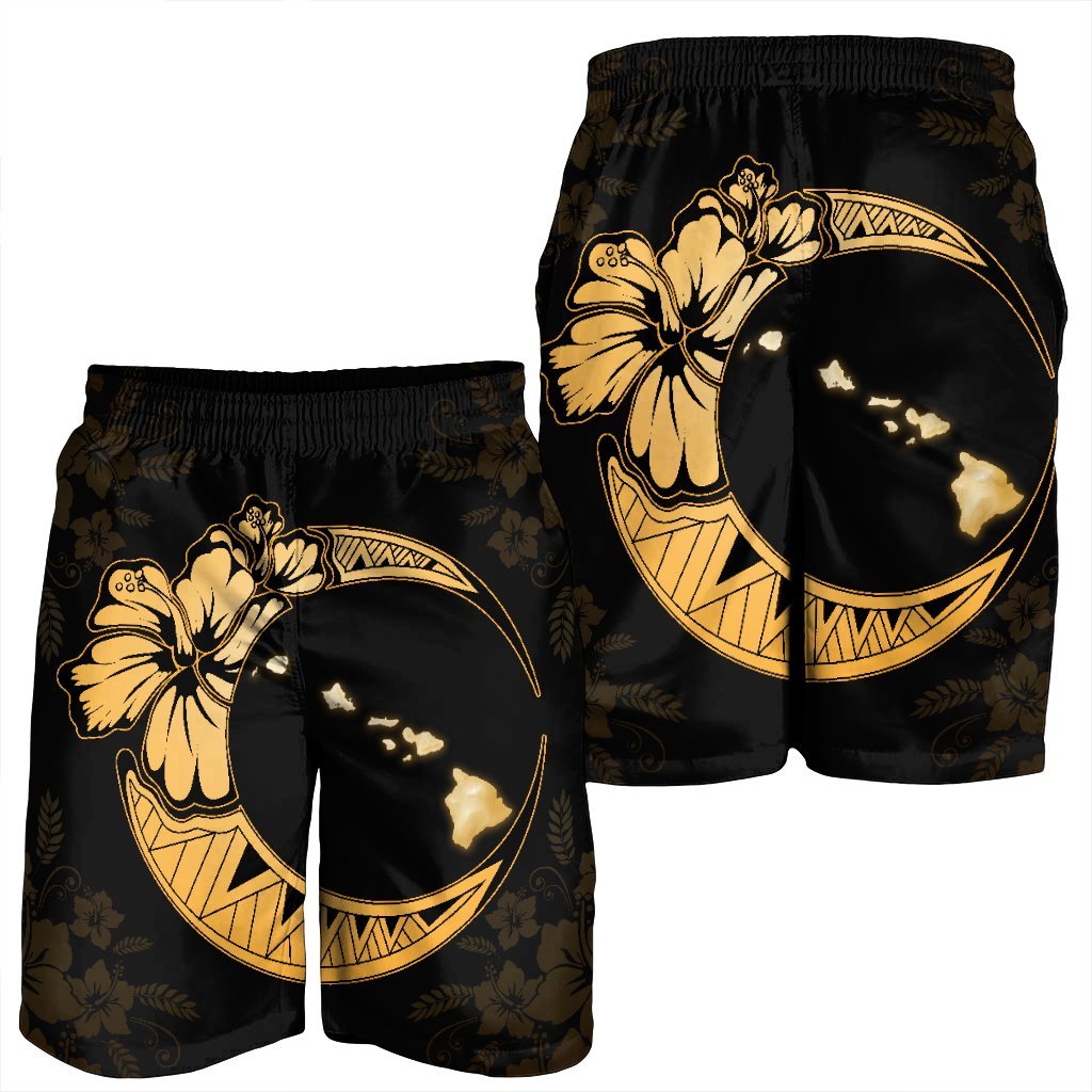Hawaiian Map Hibiscus Turtle Polynesian Moon Men's Shorts Yellow - AH - Polynesian Pride