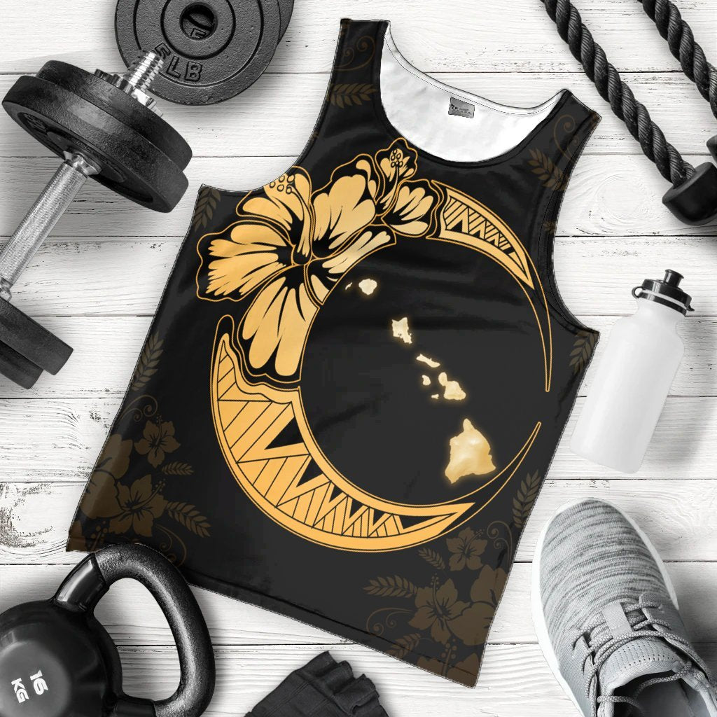 Hawaiian Map Hibiscus Turtle Polynesian Moon Tank Top Yellow - AH - Polynesian Pride