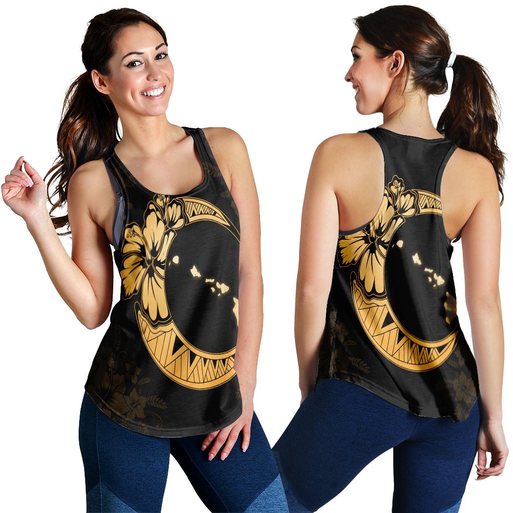 Hawaiian Map Hibiscus Turtle Polynesian Moon Racerback Tank Yellow - AH Black - Polynesian Pride