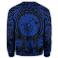 Hawaiian Map Honu Hibiscus Tropic Blue Polynesian Sweatshirt - AH - Polynesian Pride