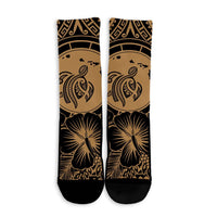 Hawaiian Map Honu Hibiscus Tropic Gold Polynesian Crew Socks - AH - Polynesian Pride