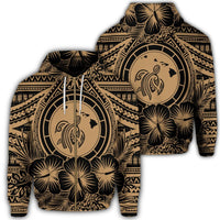 Hawaiian Map Honu Hibiscus Tropic Gold Polynesian Zip Hoodie Unisex Art - Polynesian Pride