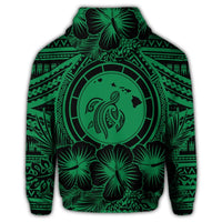 Hawaiian Map Honu Hibiscus Tropic Green Polynesian Hoodie - Polynesian Pride