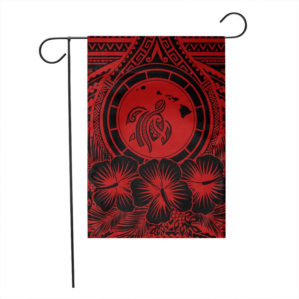 Hawaiian Map Honu Hibiscus Tropic Red Polynesian Flag - AH - Polynesian Pride