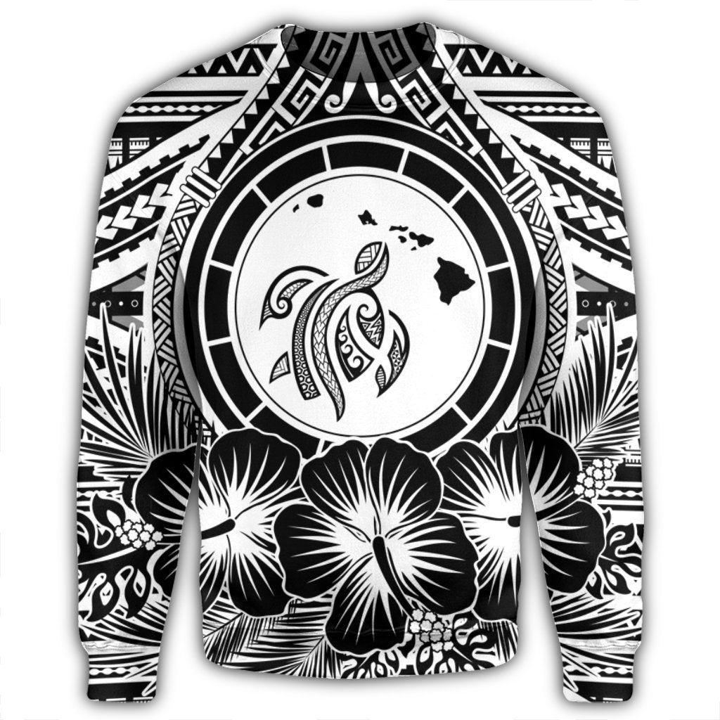 Hawaiian Map Honu Hibiscus Tropic White Polynesian Sweatshirt - AH - Polynesian Pride