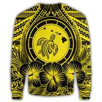 Hawaiian Map Honu Hibiscus Tropic Yellow Polynesian Sweatshirt - AH - Polynesian Pride