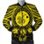 Hawaiian Map Honu Hibiscus Tropic Yellow Polynesian Bomber Jacket - AH Black Unisex - Polynesian Pride