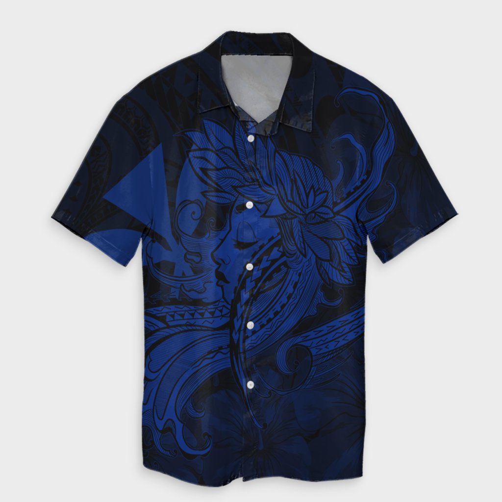 Hawaiian Map Hula Girl Hibiscus Kanaka Polynesian Hawaiian Shirt - Blue - AH Unisex Black - Polynesian Pride