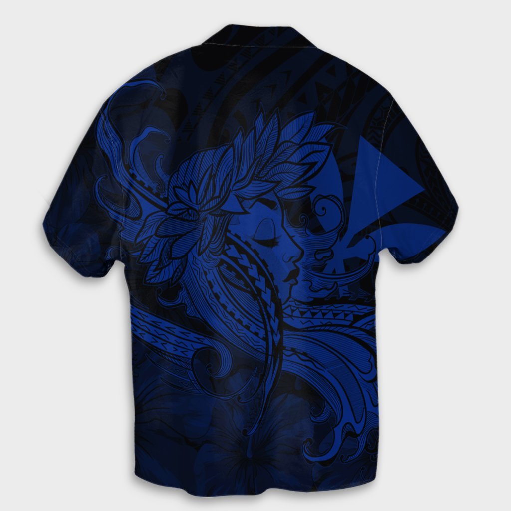 Hawaiian Map Hula Girl Hibiscus Kanaka Polynesian Hawaiian Shirt - Blue - AH - Polynesian Pride