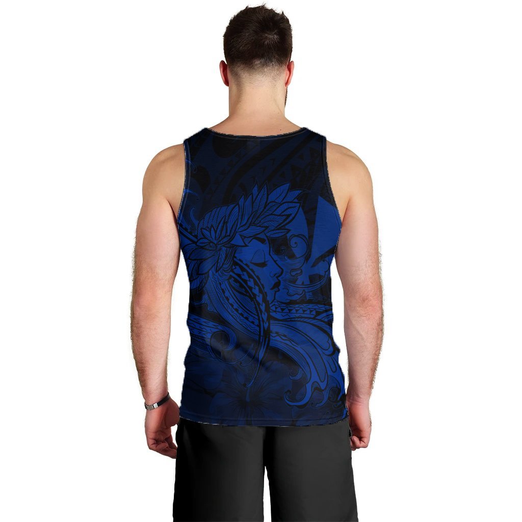 Hawaiian Map Hula Girl Hibiscus Kanaka Polynesian Tank Top - Blue - AH - Polynesian Pride