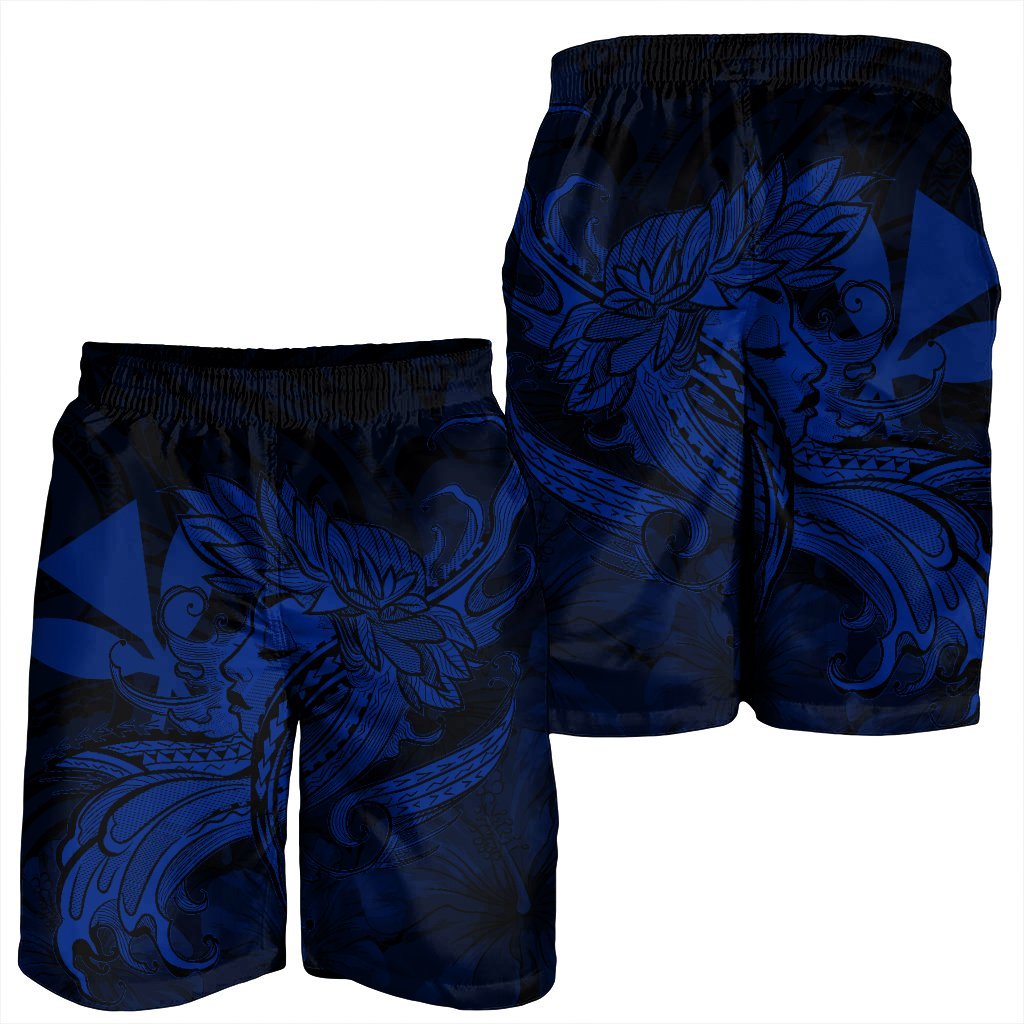Hawaiian Map Hula Girl Hibiscus Kanaka Polynesian Men's Shorts - Blue - AH - Polynesian Pride
