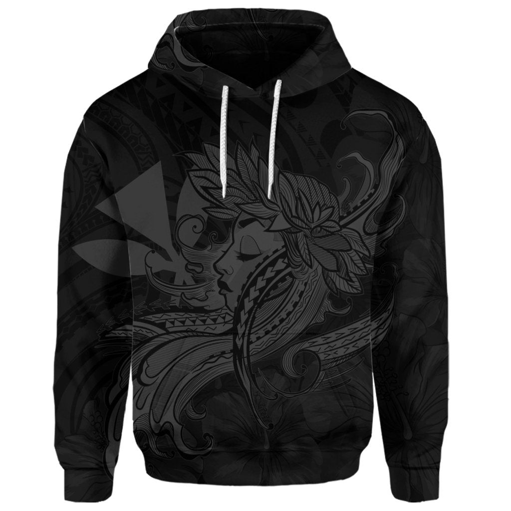 Custom Hawaiian Map Hula Girl Hibiscus Kanaka Polynesian Hoodie Gray - Polynesian Pride