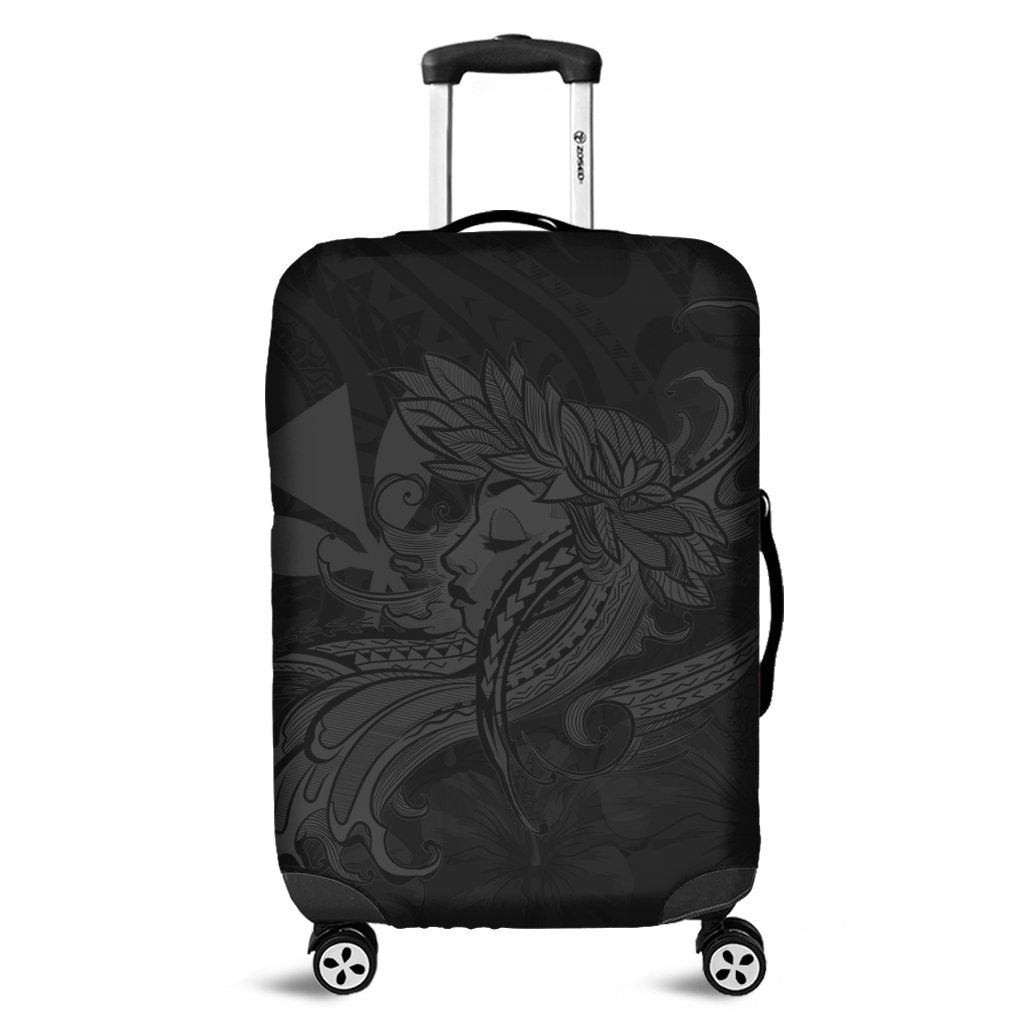 Hawaiian Map Hula Girl Hibiscus Kanaka Polynesian Luggage Covers - Gray - AH Black - Polynesian Pride