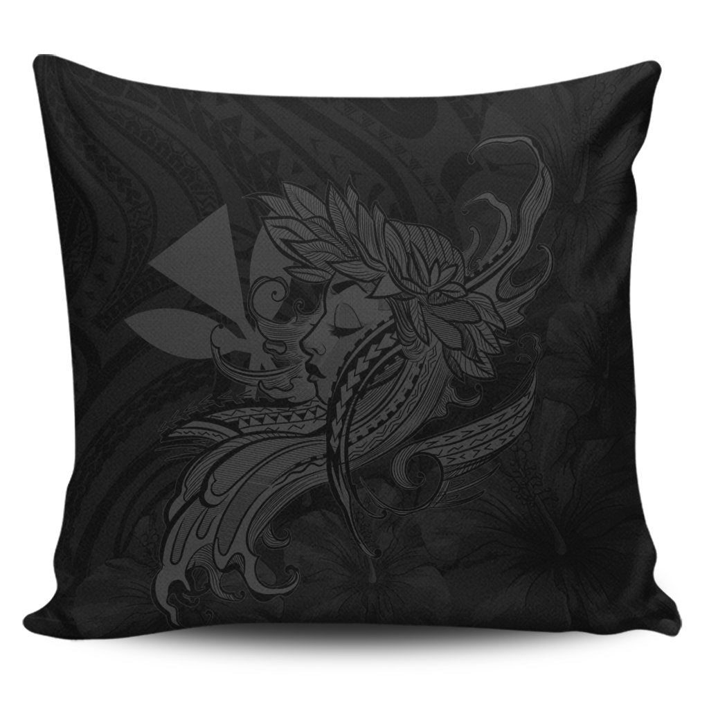 Hawaiian Map Hula Girl Hibiscus Kanaka Polynesian Pillow Covers - Gray - AH Pillow Covers Black - Polynesian Pride