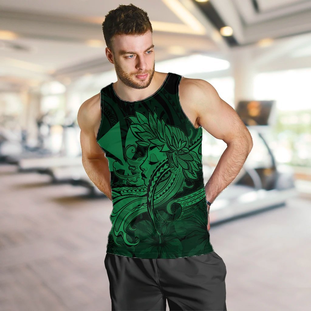 Hawaiian Map Hula Girl Hibiscus Kanaka Polynesian Tank Top - Green - AH - Polynesian Pride