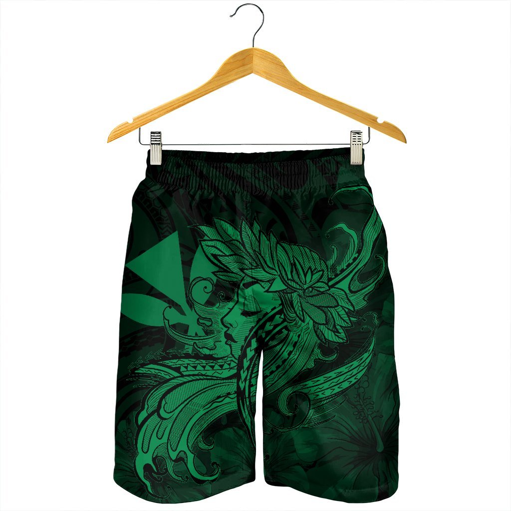 Hawaiian Map Hula Girl Hibiscus Kanaka Polynesian Men's Shorts - Green - AH - Polynesian Pride