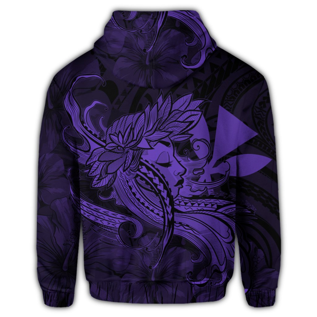 Hawaiian Map Hula Girl Hibiscus Kanaka Polynesian Zip Hoodie Purple - Polynesian Pride
