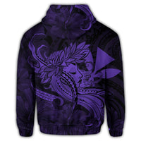 Hawaiian Map Hula Girl Hibiscus Kanaka Polynesian Zip Hoodie Purple - Polynesian Pride