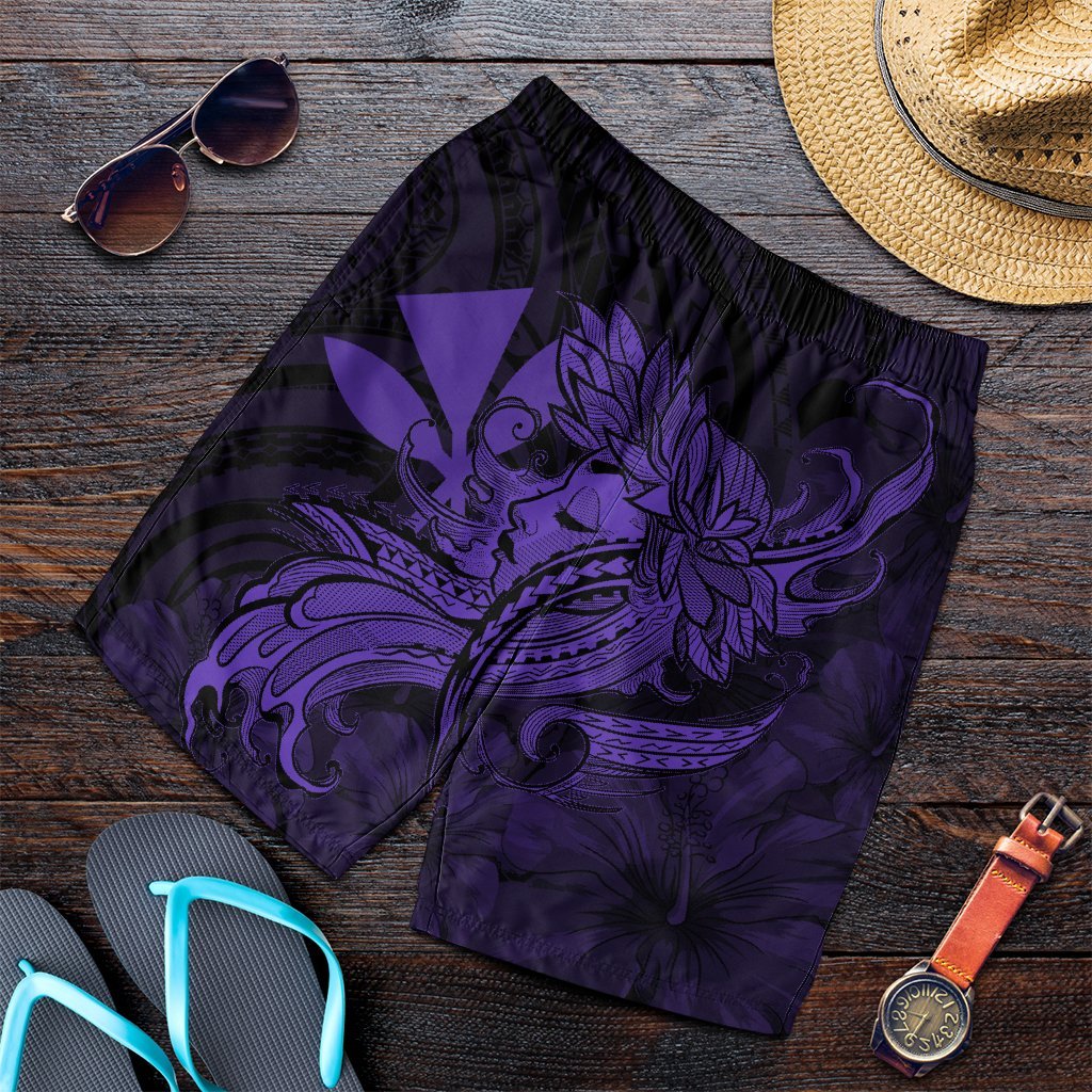 Hawaiian Map Hula Girl Hibiscus Kanaka Polynesian Men's Shorts - Purple - AH Art - Polynesian Pride