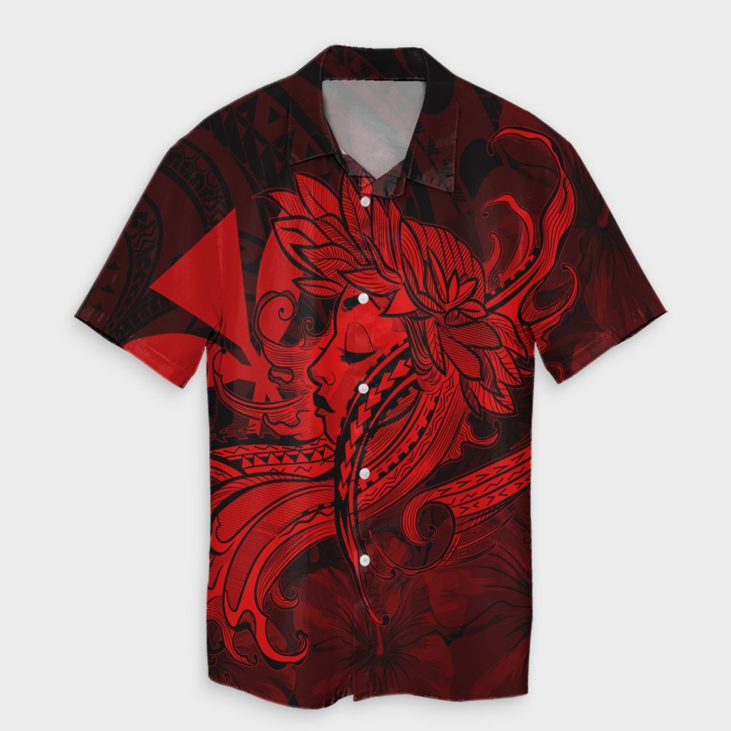 Hawaiian Map Hula Girl Hibiscus Kanaka Polynesian Hawaiian Shirt - Red - AH Unisex Black - Polynesian Pride