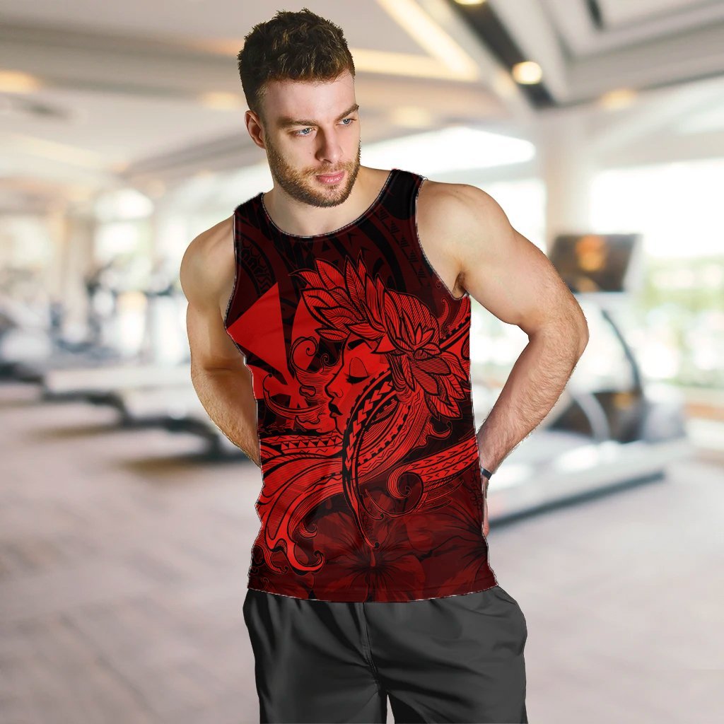 Hawaiian Map Hula Girl Hibiscus Kanaka Polynesian Tank Top - Red - AH - Polynesian Pride
