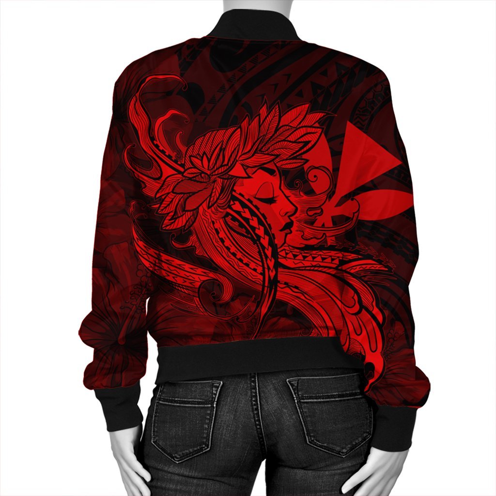 Hawaiian Map Hula Girl Hibiscus Kanaka Polynesian Bomber Jacket - Red - AH - Polynesian Pride