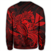 Hawaiian Map Hula Girl Hibiscus Kanaka Polynesian Sweatshirt - Red - AH - Polynesian Pride