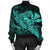 Hawaiian Map Hula Girl Hibiscus Kanaka Polynesian Bomber Jacket - Turquoise - AH - Polynesian Pride