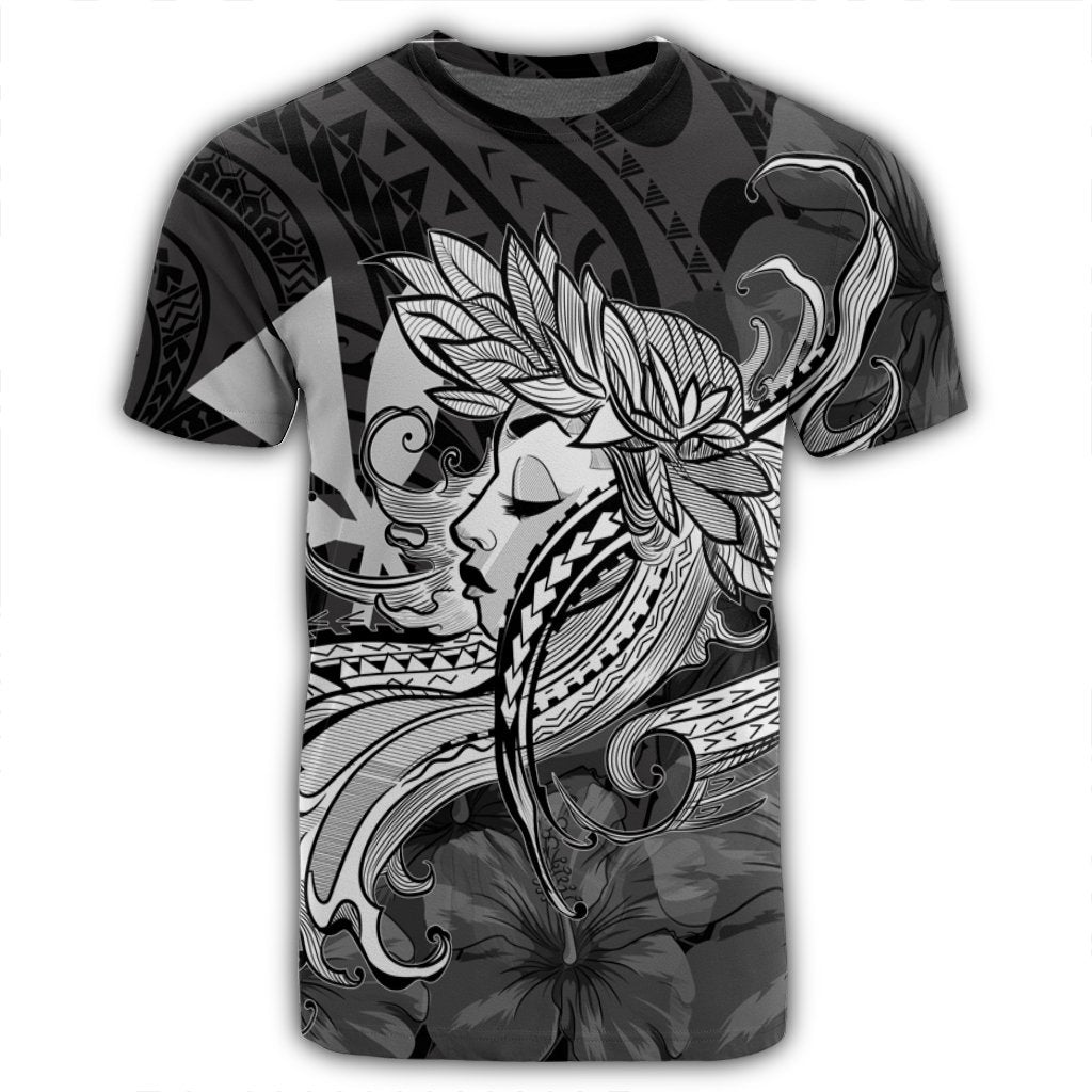 Hawaiian Map Hula Girl Hibiscus Kanaka Polynesian T Shirt White - Polynesian Pride