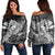 Hawaiian Map Hula Girl Hibiscus Kanaka Polynesian Women's Off Shoulder Sweater - White - AH Black - Polynesian Pride