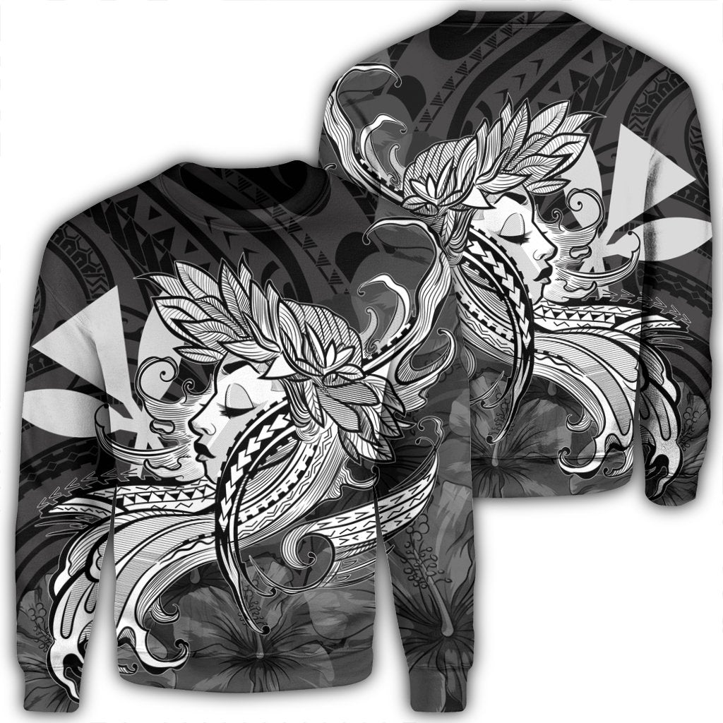 Hawaiian Map Hula Girl Hibiscus Kanaka Polynesian Sweatshirt - White - AH Unisex Black - Polynesian Pride