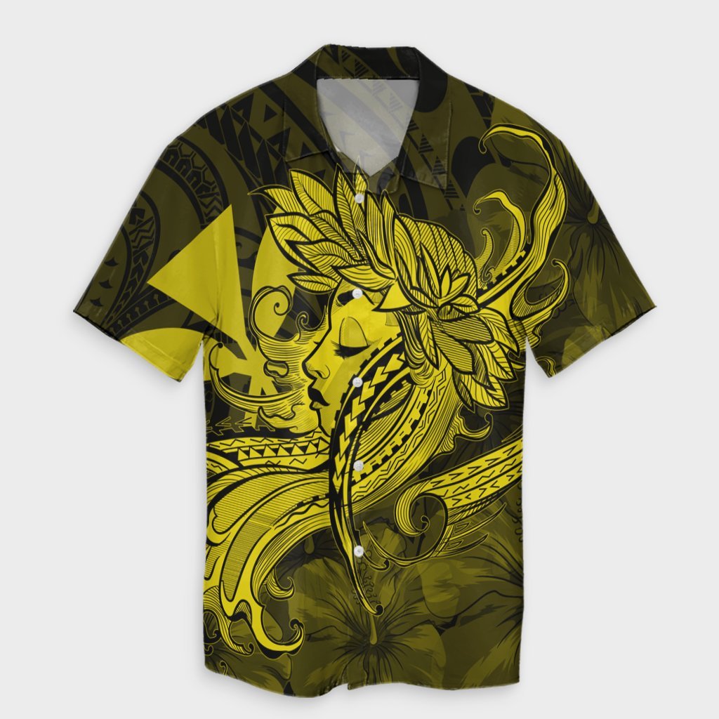 Hawaiian Map Hula Girl Hibiscus Kanaka Polynesian Hawaiian Shirt - Yellow - AH Unisex Black - Polynesian Pride