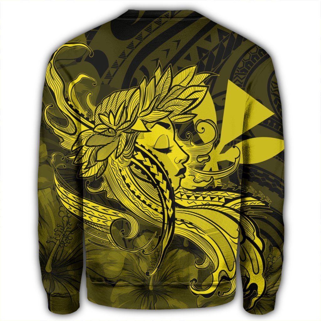 Hawaiian Map Hula Girl Hibiscus Kanaka Polynesian Sweatshirt - Yellow - AH - Polynesian Pride