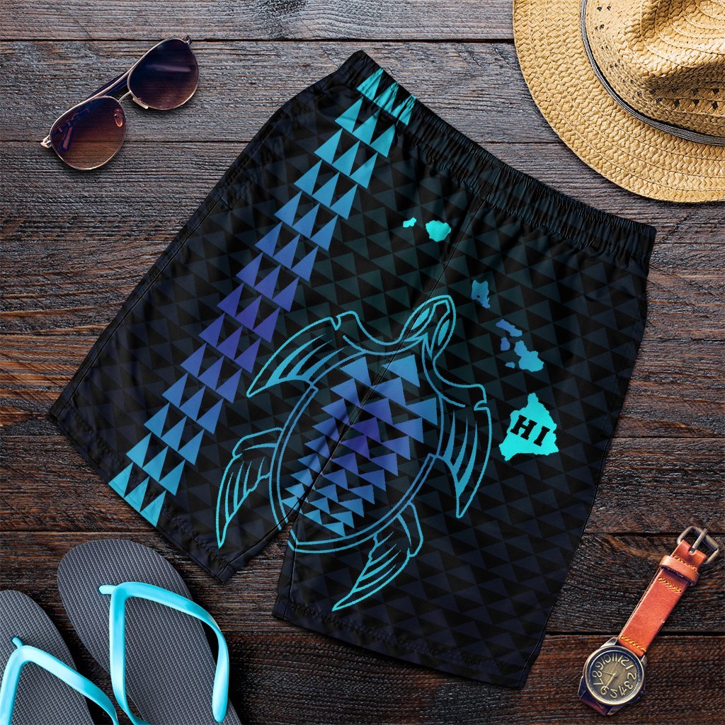 Hawaiian Map Kakau Turtle Polynesian Men's Shorts - Blue - AH Art - Polynesian Pride