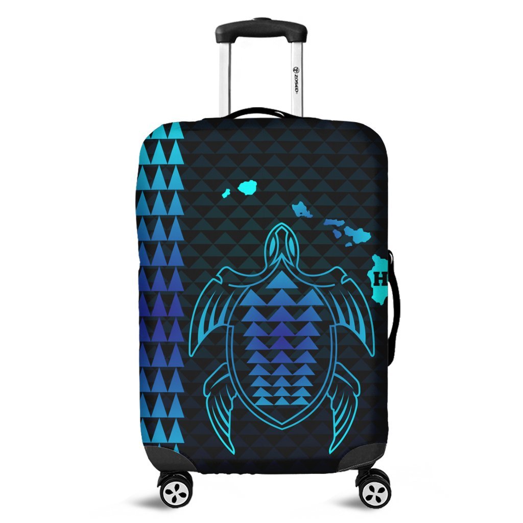 Hawaiian Map Kakau Turtle Polynesian Luggage Covers - Blue - AH Black - Polynesian Pride