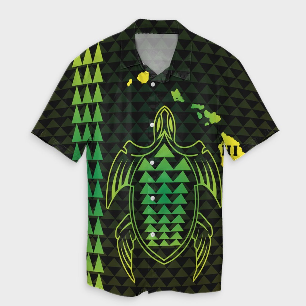 Hawaiian Map Kakau Turtle Polynesian Hawaiian Shirt - Green - AH Unisex Black - Polynesian Pride