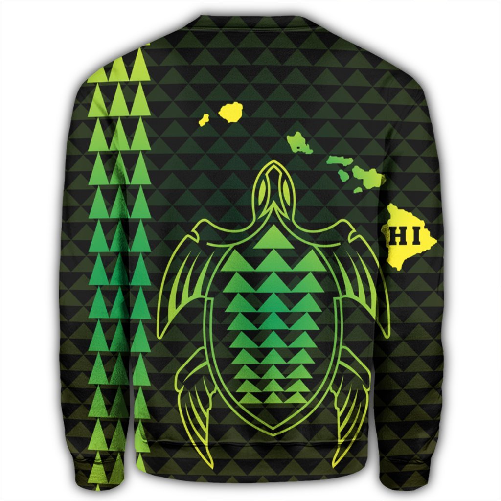 Hawaiian Map Kakau Turtle Polynesian Sweatshirt - Green - AH - Polynesian Pride