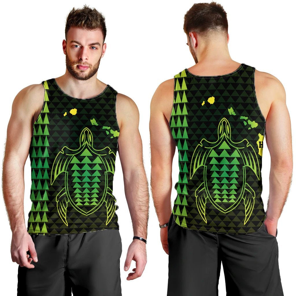 Hawaiian Map Kakau Turtle Polynesian Tank Top - Green - AH - Polynesian Pride