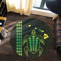 Hawaiian Map Kakau Turtle Polynesian Round Carpet - Green - AH - Polynesian Pride