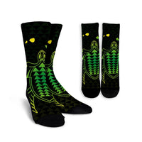 Hawaiian Map Kakau Turtle Polynesian Crew Socks - Green - AH Crew Socks White - Polynesian Pride
